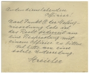 Julius Streicher Autograph Note Signed -- Streicher Demands a Meeting With a Prison Officer During Nuremberg